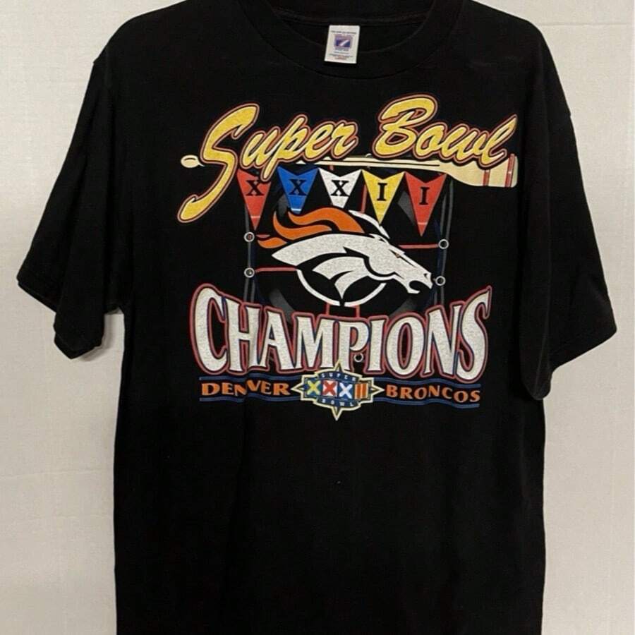 Denver Broncos ASuper Bowl XXXII Logo 7 Short Sleeve T Shirt Men's Large Black - màu đen - Xem 1