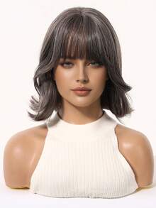 14 Inch Gray Bobbed Wig With Bangs, Heat Resistant Y2K Style Wig For Women, Suitable For Parties And Cosplay - Dark Grey - View 4