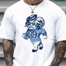 Local -72 Mens Classic Fit Cotton Retro Graphic T-Shirt With Vintage Style UNC Tar Heels Mascot Design In Bold Bla White - 白色 - 查看 1