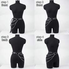 Women's Punk Studded Leather Chain Belt | Edgy Goth Style Waist Cincher For Party/Club/Streetwear – Adjustable Black Accessory For Y2K Alt Fashion Lovers - 黑色 - 查看 6