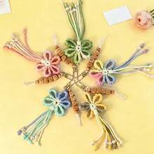 1pc Customized Handmade Flower Shaped Keychain Personalized Tassel Keyring Backpack Accessory Decoration Gift For Mom/Girlfriend Valentine's Day Gift Kawaii Key Lanyard Flower Keychain - Multicolor - View 4
