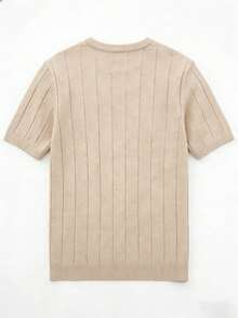 Men's Summer Ribbed Short Sleeve Knit Sweater, Sporty Casual, Suitable For Outdoor Activities, Fashionable Summer Item - Apricot - View 5