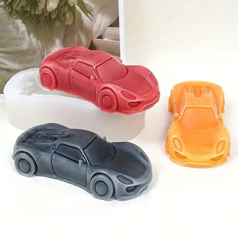 1pc Silicone Racing Car Shaped Mold For Making Stone Scented Candles, Plaster And Resin Decoration, Home Decor, Handmade Soap Making Mold - White - View 1