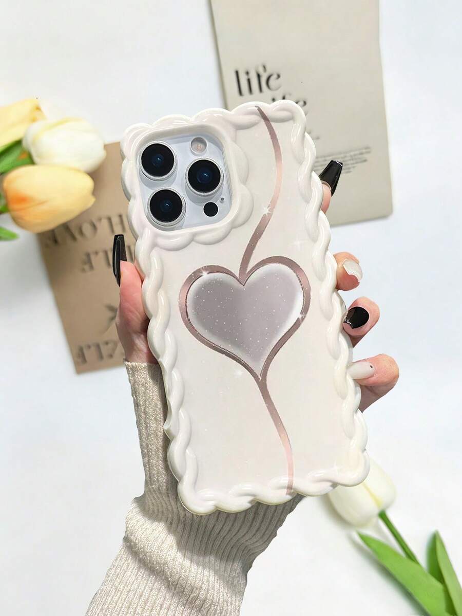 Heart Graphic Braided Wave Edge Minimalist High-End TPU Painted Shockproof Phone Case Compatible With IPhone 17pro/17Air /17/17promax 16/11/16pro/16plus/16promax/16e/15Promax/13/14/12/XS/XR/7G/8PXR /7/8, Painted Suitable Compatible With Iphone 15Promax, 13, 14, Soft Silicone Protective Cover Case - Multicolor - View 1