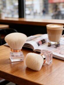 1支香薰美甲蘑菇形指甲清洁刷，亚克力水晶底座，透明金边，独立包装，黄色指甲粉刷，化妆刷，美容工具 - 黃色 - 查看 3