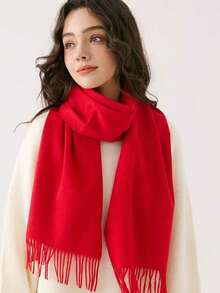 1条女士纯色仿羊绒围巾，适合换季、日常佩戴，防风保暖，红色羊绒圣诞礼物 - 紅色 - 查看 10