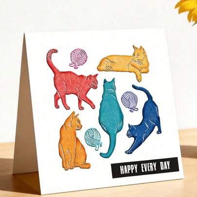 创意猫咪模具，DIY剪贴簿相册和压花模板，贺卡制作工具，卡片纸切割工艺品，礼品卡制作模板模切。