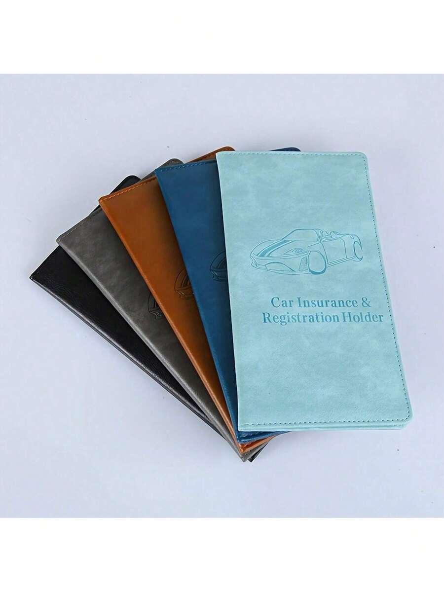 Minimalist Style PU Leather Car Insurance And Registration Document Holder Wallet - A File Organizer Box With Transparent Pockets, Used Storing ID Cards And Important Documents - Light Blue - View 1