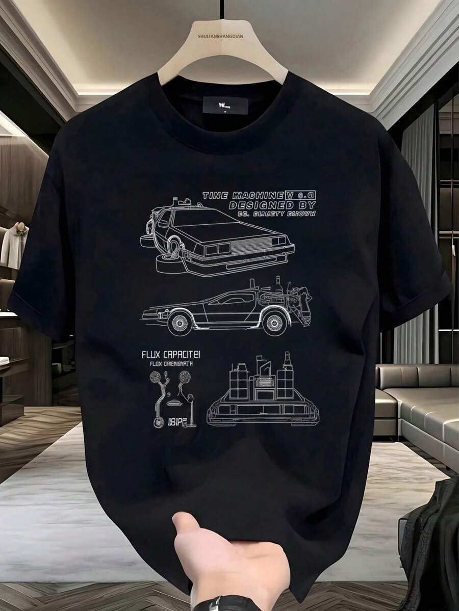Camiseta Hombre, Regreso al Futuro, Máquina del Tiempo, Estilo Retro, Amantes de Cine, Eventos de Cine, Casual, Nostálgico, Verano,playera de hombre,ropa de hombre,playeras,parejas,envio nacional,regalo para hombre,oversize hombre. - Negro - Ver 1