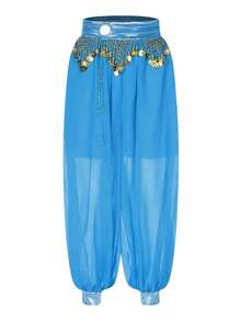 女士肚皮舞哈伦裤，嘉年华服装，带亮片和流苏，宽松版型，适合阿拉伯舞蹈表演 - 彩色 - 查看 5