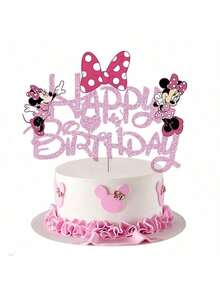 11pcs Cartoon Themed Paper Cake Topper Set, With A Sweet And Playful Style, Featuring Cute Image And Classic Polka Dot Bow Pattern. The Pink Color Scheme Is The Main Color, And The Shapes Include Letters, Cartoon Characters, Etc. It Is Suitable For Birthdays And Other Holidays, And Can Decorate Birthday Cakes, Cupcakes, And Add A Full Of Cute Atmosphere To Children's Birthday Parties, Family Birthday Celebrations, And Other Scenes. - Multicolor - View 6