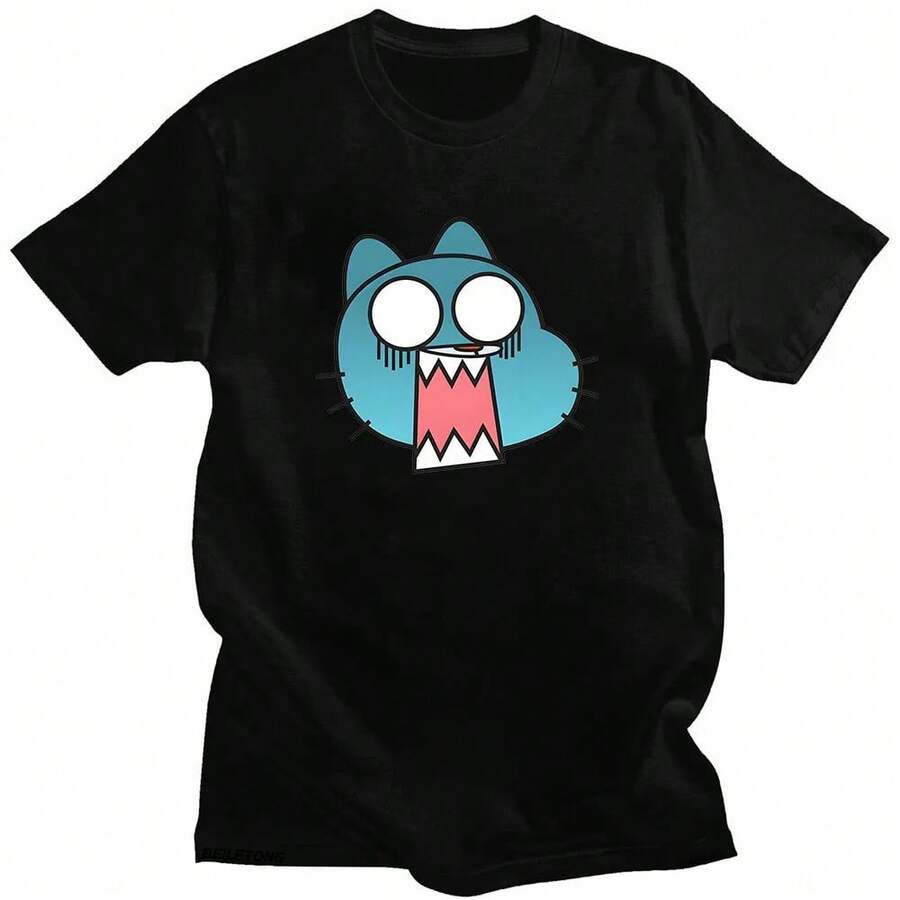 Camiseta Gumball con estampado de dibujos animados, estilo Harajuku Kawaii, camiseta casual de manga corta de algodón, cuello redondo, sudaderas vintage, ropa linda - Negro - Ver 1