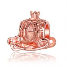 1 Pc Rose Gold Beaded Heart Rose Bow Flower Bear Beaded Charm Fit Original Bracelet Necklace Beads For Diy Jewelry Making Valentines - Rose Gold - View 10