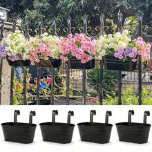 1/2/3/4pcs Set Large Hanging Flower Pot; Garden Flower Pot, Flower Pot, Durable Wrought Iron Wall-Mounted Flower Pot; Sturdy And Durable; Comes With Detachable Hooks; Suitable For Railings, Fences, Balconies, Patios, Gardens And Indoor Decoration, Hanging Fence Flower Pot, Flower Pot With Detachable Hooks - Hanging Flower Pots - View 1