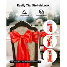 5/15pcs Satin Chair Sash Bow Ribbon Tie Back Strap, Red Color, Suitable For Wedding Ceremony, Bridal Shower, Party, Event, Banquet Decoration - Multicolor - View 5