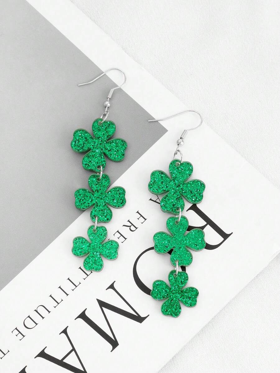 Fashionable & Cute Four-Leaf Clover Design St. Patrick's Day Series Earrings, Suitable For Holiday Parties And Daily Outfit Matching - Green - View 1