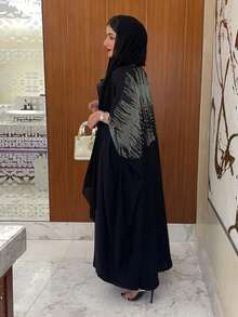 New Arrival Modest2026 Muslim Women Rhinestone Cardigan Long Robe Middle East Fashion Abaya - Black - View 3
