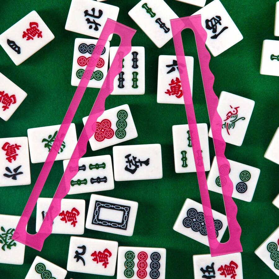 4 Peças Marcador de Linha de Mahjong Escalonado Rosa Acrílico Fukaisu, Auxiliar Prático de Regras para Jogadores de Mahjong Iniciantes - Fúcsia - Visão 1