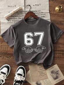 Tween Boys Casual Printed Crew Neck Short Sleeve T-Shirt, Summer Top - Dark Grey - View 3