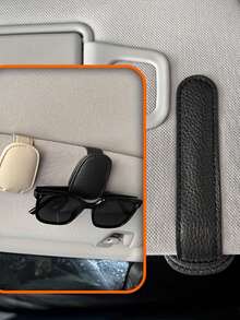 1Pc Universal Car Sunglasses Clip Multifunction Leather Visor Holder Vehicle Eyewear Storage Box Essential Driving Accessory Great Gift For Mother Father Teacher Boyfriend Girlfriend Suitable Vacation Camping Trip - 彩色 - 查看 5