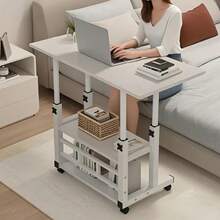 Adjustable Rolling Side Table Multifunctional Foldable Laptop Desk With Storage Shelf Sofa Side Table For Bedroom Living Room Height Adjustable Mobile Desk For Home Office Table Desktop Drafting Table - màu đen - Xem 4