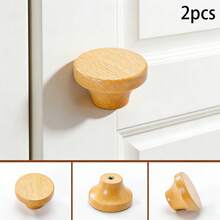 2pcs Black Walnut Wood Single Hole Trumpet Shaped Drawer Pulls, Round Head Wooden Cabinet/Wardrobe/Kids Room Door Handles With Screws - Black Walnut, Beech Wood - View 11