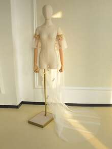 2m Long Romantic & Elegant Colored Applique Bridal Shawl - sữa - Xem 7