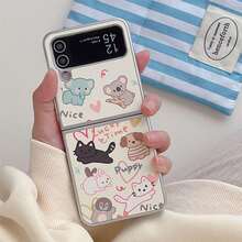 Cute Cartoon Animal Leather Folding Phone Case With Chain Strap, Suitable For Samsung Galaxy Z Flip3 5G/Galaxy Z Flip 4 5G/Galaxy Z Flip 5 5G/Galaxy Z Flip 6 5G/Galaxy Z Flip 7 5G Foldable Screen Protective Cover