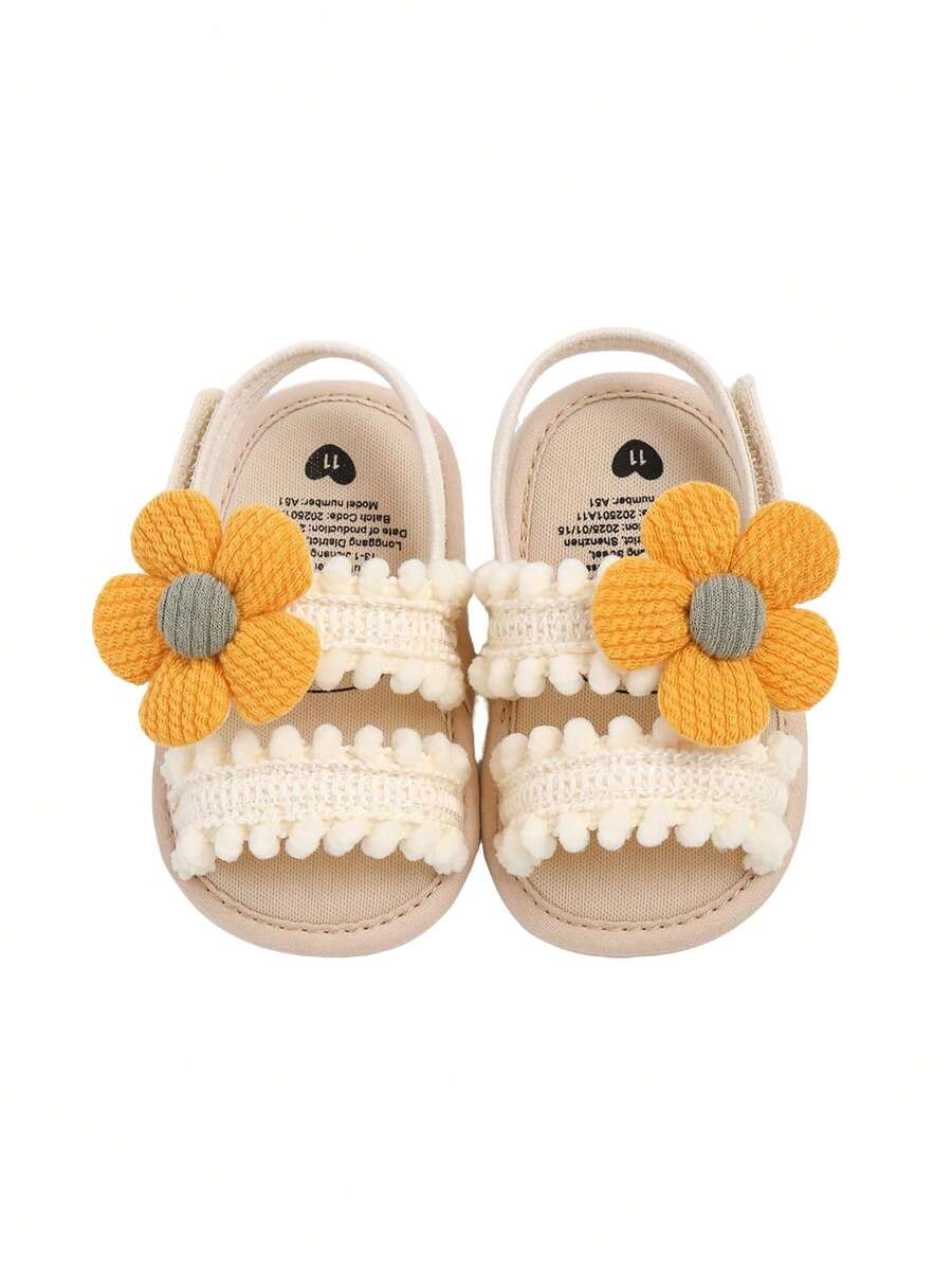 Newborn/Infant Girls' Floral Soft Bottom Sandals, Toddler First Walking Shoes, Infant Crib Shoes