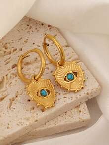 1pair Stainless Steel Evil Eye Pendant Hoop Earring For Women Fashion Turquoise Zirconia Earrings Female Jewelry - Earrings - View 11