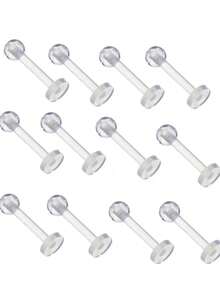 10-50个透明亚克力唇环，简约设计，软杆，6/8/10/12毫米，无涂层，无装饰，男士穿刺饰品，耳软骨、耳垂、耳廓固定耳环，赠送小型饰品收纳盒 - 唇釘 - 查看 13