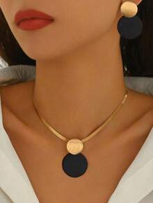 3pcs Elegant Minimalist Geometric Necklace & Earrings Jewelry Set, European & American Style - Multicolor - View 4