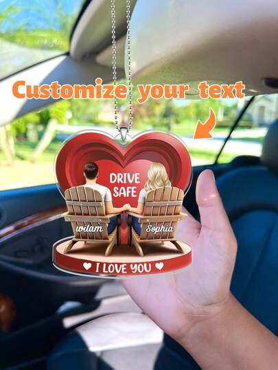 1pc Drive I Love You Couple 3d Effect - Personalized Customized Acrylic Car Hanger,Multipurpose Car In Pendant For Couples, Ideal For Bridal Shower, Valentine'S Day,Personalized Customized Pendant