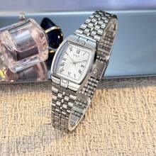 2026 New Barrel-Shaped Steel Band Couple Quartz Watch, Roman Numeral Dial, Adjustable Strap, Classic Versatile Watch, Suitable As Valentine's Day Gift, Large Digit Elderly Watch - Silver - View 13