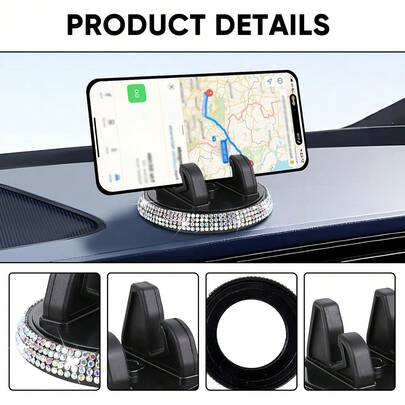 1pc Sparkling Car Phone Holder, 360° Adjustable Diamond Car Dashboard Phone Mount, Universal Smartphone Stand