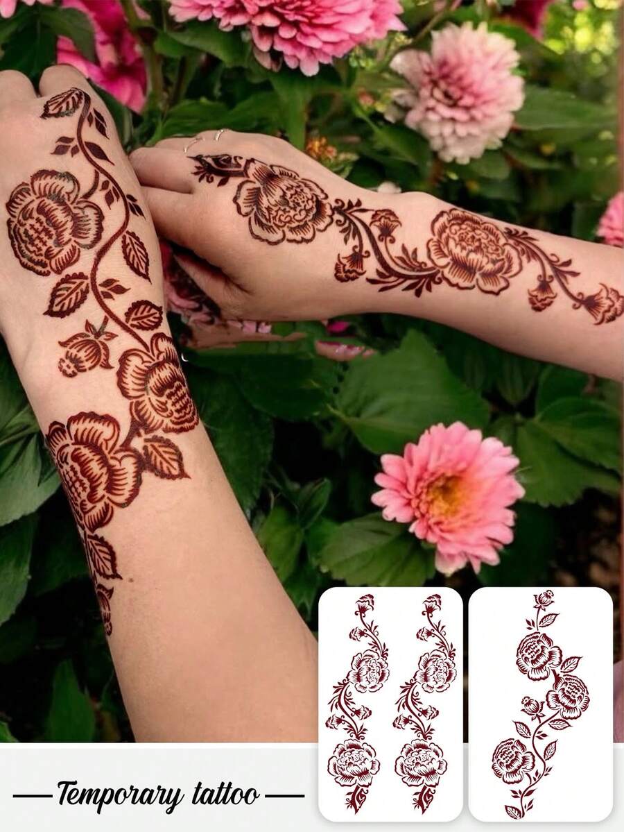 2 miếng dán hình xăm tạm thời chống thấm nước họa tiết hoa ngày Valentine, in hình dây leo hoa hồng tươi sáng và thời trang, thích hợp cho tay và móng tay, thiết kế thực vật, hình xăm tạm thời dùng cho sinh nhật, đám cưới và trang trí tiệc, giữ được 3-5 ngày. - Nhiều màu - Xem 1