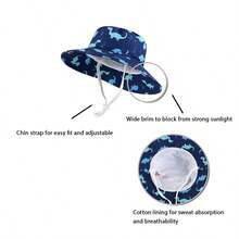 婴儿遮阳帽，可爱宽檐夏季渔夫帽，男女宝宝均适用 - 男童印花大沿盆帽 - 查看 5