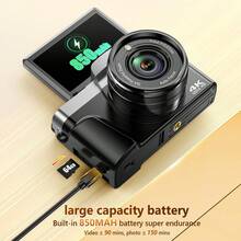 STUOGYUM Unisex 2025 4K 64MP Digital Camera CCD 180° Flip Screen Instant Printing Camera Travel Vlogging Camera 16X Digital Zoom 3 Inch Screen Small Camera Retro Camera Image Stabilization Flash 64GB Card Included 850mAh Battery, Perfect Christmas Gift For Photographers Vloggers. - Camera + Memory Card - View 10