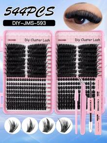 528/544/608 Eyelash Clusters, Mixed Density 10D-100D, D Curl, 10-18mm Length, Ultra-Lightweight, Soft & Long-Lasting DIY Eyelash Clusters, 3D Fluffy Segmented Lashes, Lash Extension Kit Includes Tweezers, Lash Glue & Brush - Multicolor - View 6