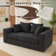 Convertible Sofa Bed, Loveseat Folding Floor Futon Sleeper Sofa Couch Bed- Full Size Boneless Foldable Couch, Corduroy Pull Out Sofa Bed With 2 Pillows For Living Room & Bedroom - 黑色 - 查看 10