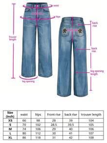 Blugi de damă Y2K toamna, casual, de zi cu zi, spălați, cu mustăți de pisică, cu buzunare în spate, leopard, cu stele, patchwork, cu picior drept