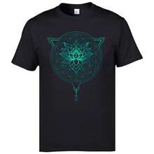 Camiseta clásica de mandala geométrica con flor de loto, tops de verano para hombres, camisetas de tela de algodón, gran camiseta OM, camisetas negras de moda - Negro - Ver 11