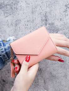 Cute Tassel Pendant Decor Wallet Faux Leather Multi-Functional Wallet Women Short Wallet Coin Purse Flap Card Case Envelope Bag For Women Wallet - 彩色 - 查看 4