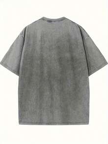 Love You," American Style, Casual Brand, Crew Neck, Washed Cotton, Personalized, Short Sleeve, Suitable For Vacation, Outings, Leisure, Sports, Gifts, Etc. Loose And Comfortable Shirt - 灰色 - 查看 2