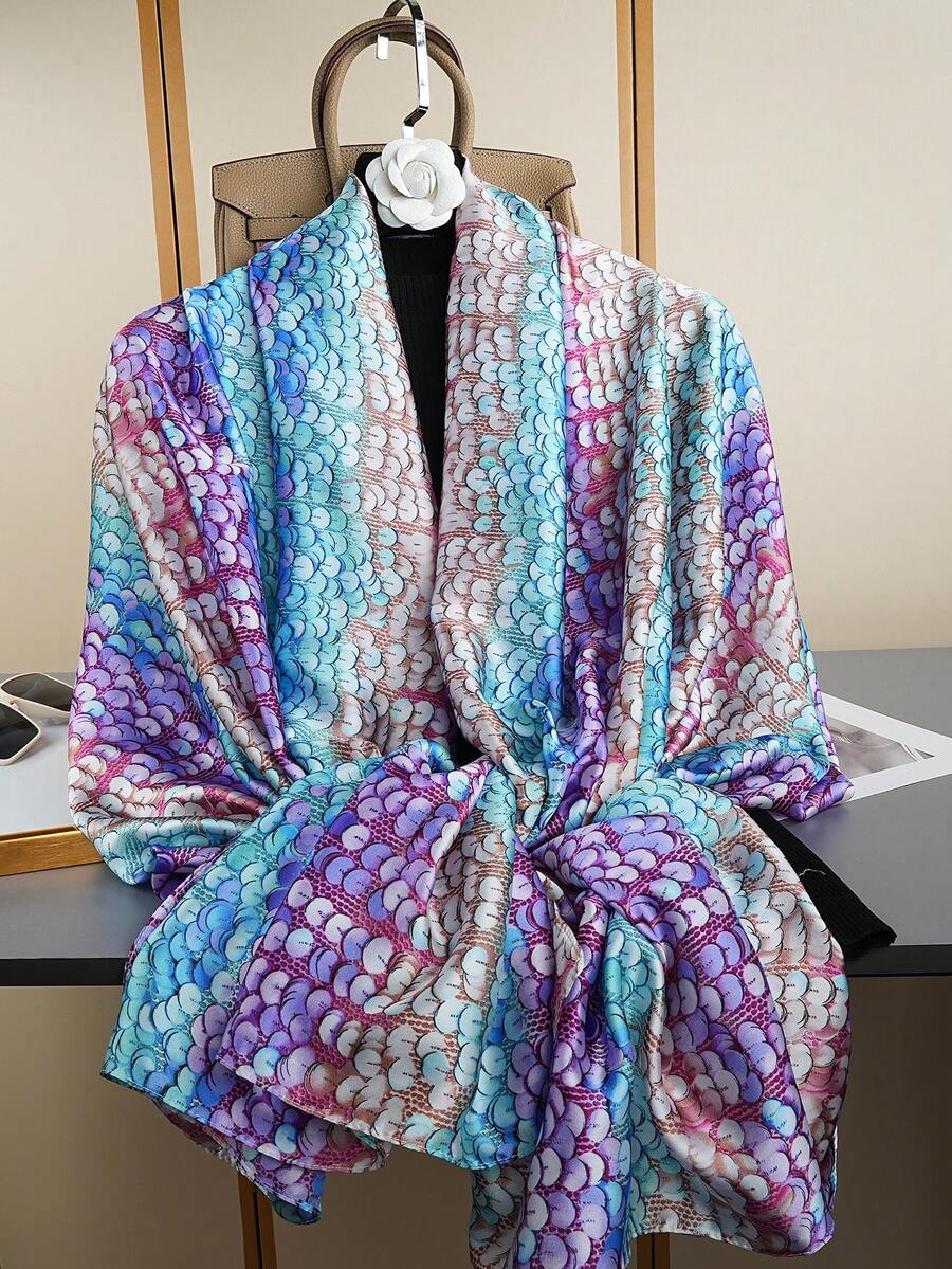 1pc New Fashion Printed Scarf, Luxury Shawl 85*180CM, Women's Silk Scarf, Versatile Shawl, Outdoor Long Scarf, Suitable For All Seasons - Multicolor - View 1