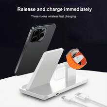 15W 3-In-1 Wireless Charging Stand, Fast Charging Dock Compatible With IPhone 17/16/15/14/13/12/11/Pro/Max/XS/XR/X/8/Plus, 11/10/9/8/7/6/5/4/3/2/SE/Ultra And Series 3/2/1/Pro2/Pro3 - White - View 5