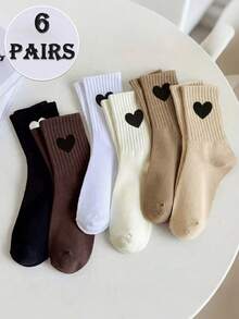 1/6 Pair Women's Random Color Mid-Calf Socks, Comfortable Moisture-Wicking Thick Design, Unique & Fun, Ideal Valentine's Day Gift, Suitable For Autumn/Winter - Multicolor - View 10