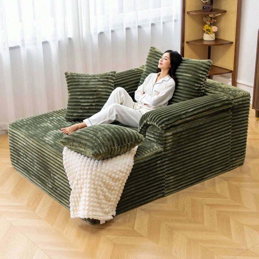 48.8'' Oversized Cloud Sectional Sofa Bed – Double Lounge Chaise With Boneless Fluffy Design, Plush Cushions & No Assembly Required, Modern Sleeper Loveseat For Small Spaces, Living Room, Apartment, Movie Night - 綠色 - 查看 1