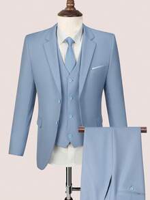 Men's Suit 3 Piece Wedding Suits 2 Buttons Slim Fit Tuxedo Set For Men Prom Casual Business Man Jacket Blazer Vest Pant Lavender - 薰衣草紫 - 查看 1