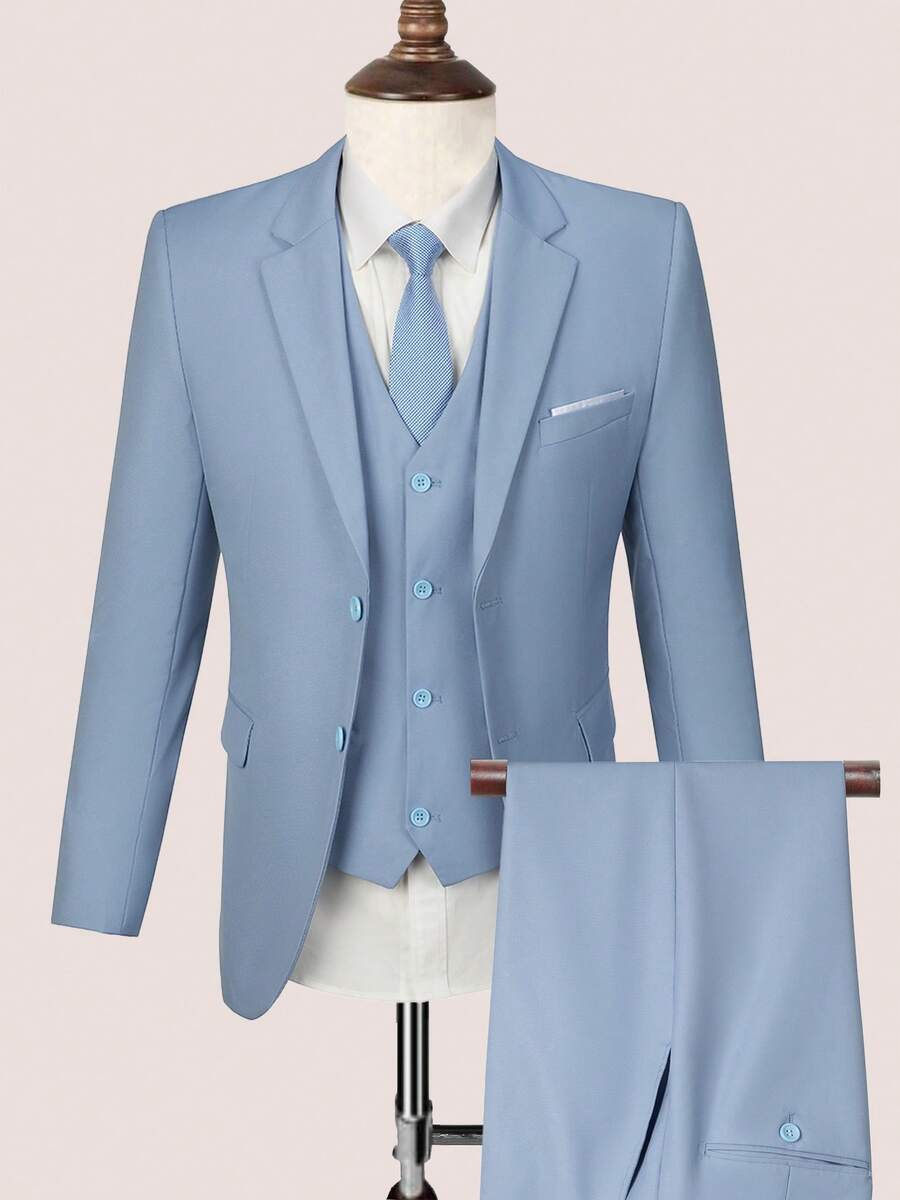 Men's Suit 3 Piece Wedding Suits 2 Buttons Slim Fit Tuxedo Set For Men Prom Casual Business Man Jacket Blazer Vest Pant Lavender - 薰衣草紫 - 查看 1